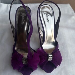 Marciano Purple Feather Peep-Toe Slingback Heels